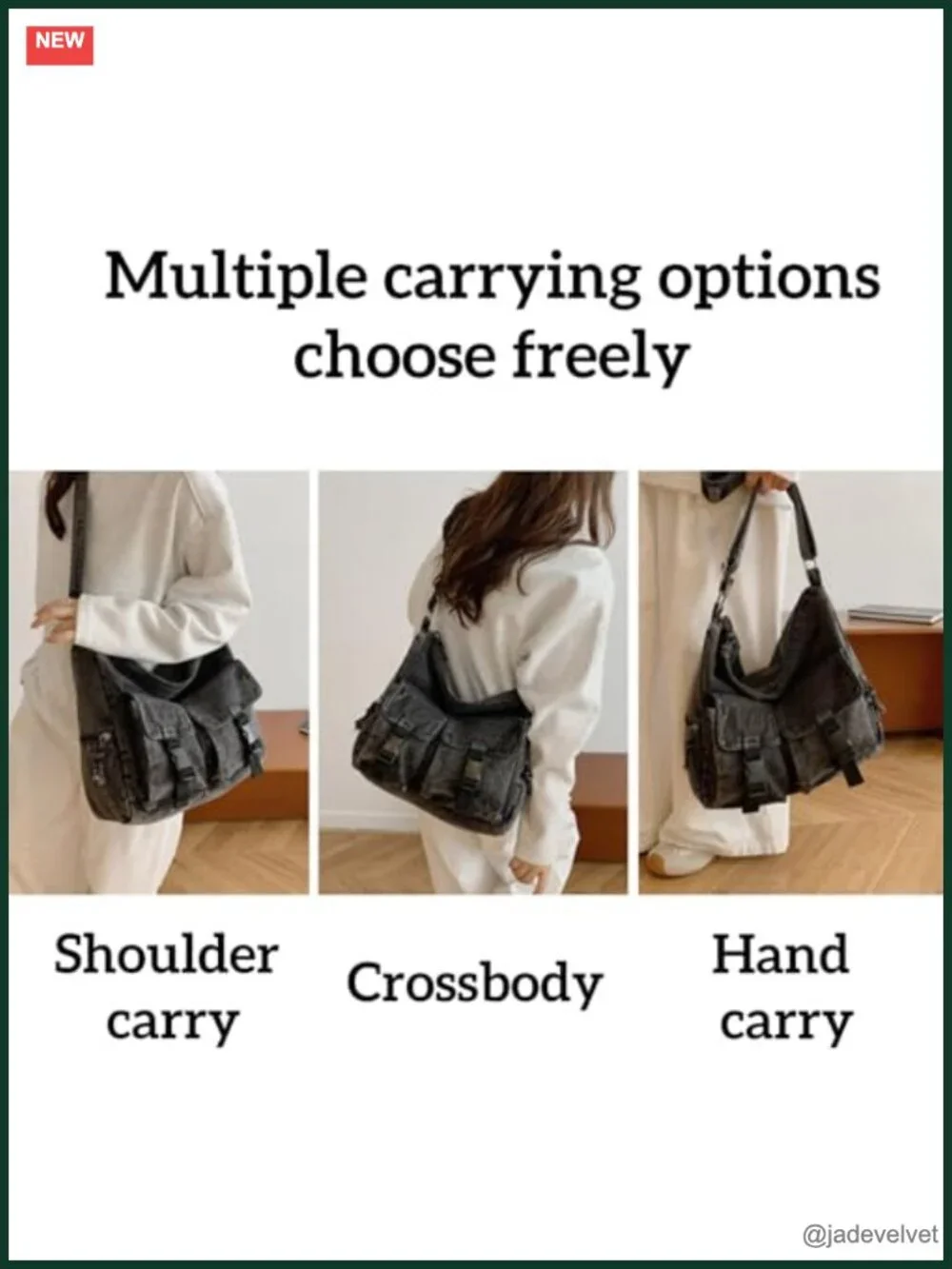 Denim Tote Bag with Adjustable Strap Lightweight Casual Crossbody Purse